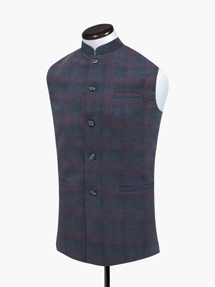 Grey & Blue Checkered Waistcoat