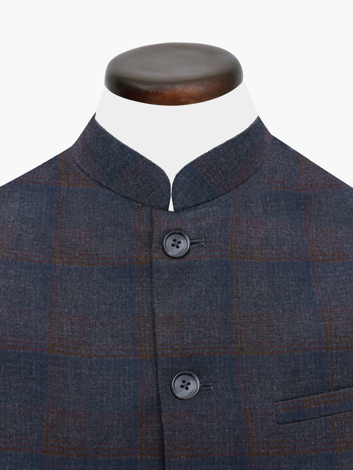 Grey & Blue Checkered Waistcoat