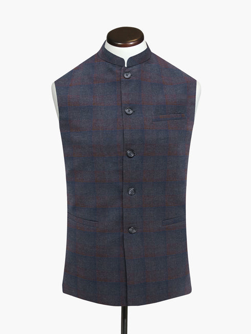 Grey & Blue Checkered Waistcoat