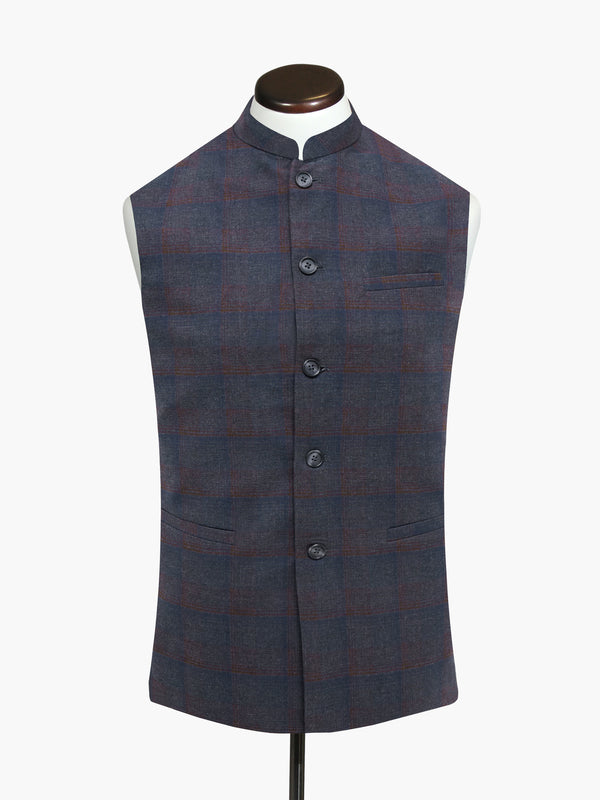 Grey & Blue Checkered Waistcoat