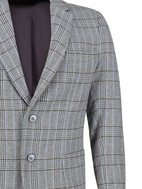 Grey & Blue Checkered Wool & Cashmere Blazer - Sartoria