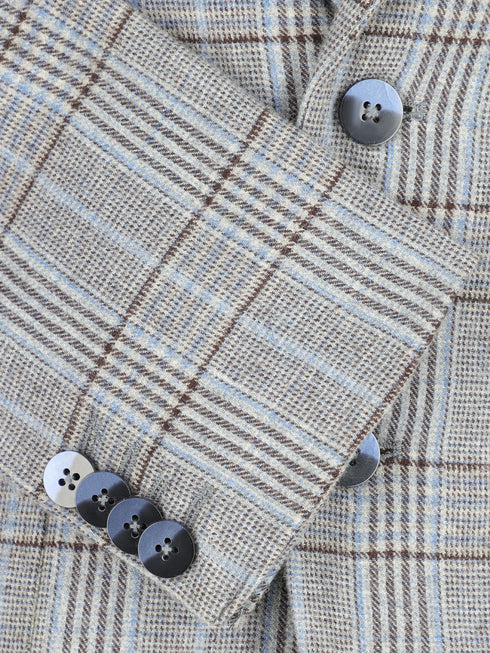 Grey & Blue Checkered Wool & Cashmere Blazer - Sartoria