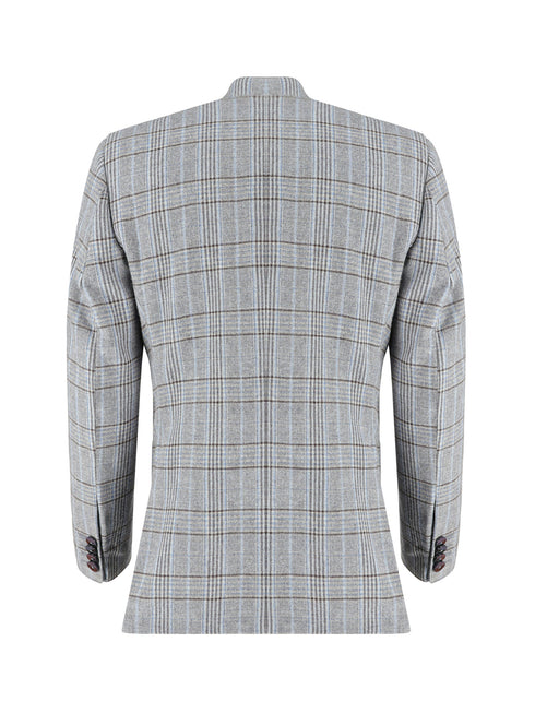 Grey & Blue Checkered Wool & Cashmere Blazer - Sartoria