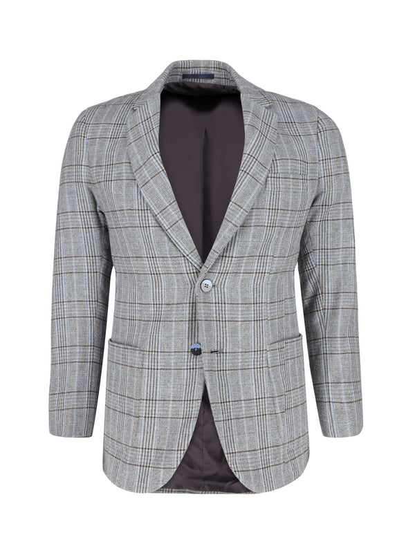 Grey & Blue Checkered Wool & Cashmere Blazer - Sartoria