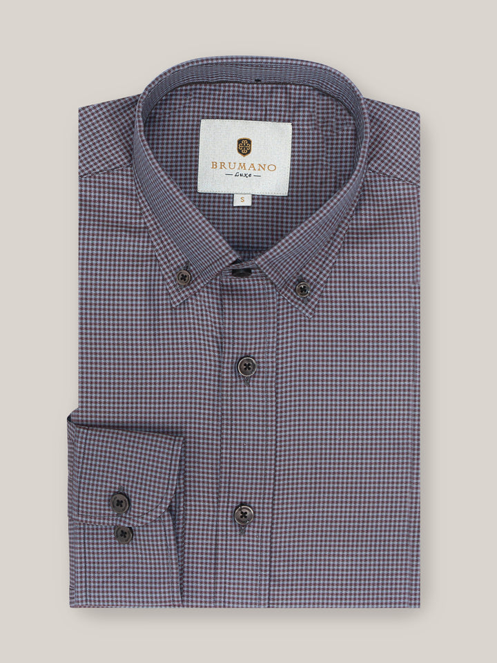Grey & Burgundy Micro Houndstooth Formal Shirt Brumano Pakistan