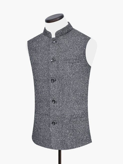 Grey & White Dobby Structured Wool Waistcoat