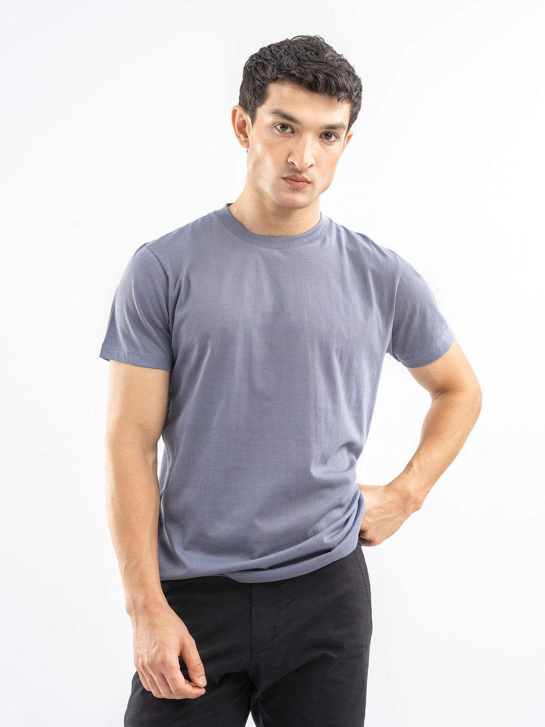 Greyish Blue 100% Cotton Basic Tee