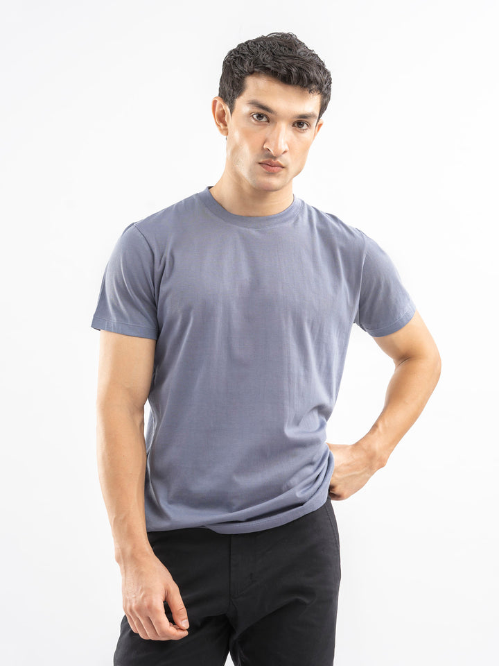 Greyish Blue 100% Cotton Basic Tee