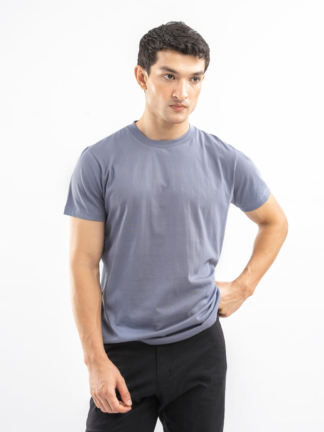Greyish Blue 100% Cotton Basic Tee