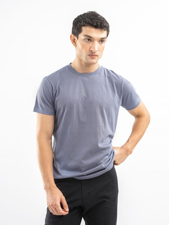 Greyish Blue 100% Cotton Basic Tee