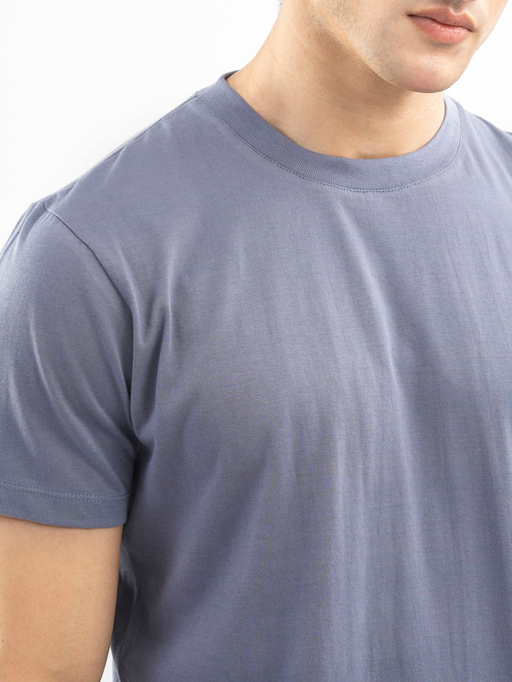Greyish Blue 100% Cotton Basic Tee