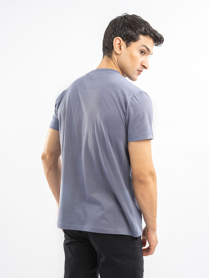 Greyish Blue 100% Cotton Basic Tee