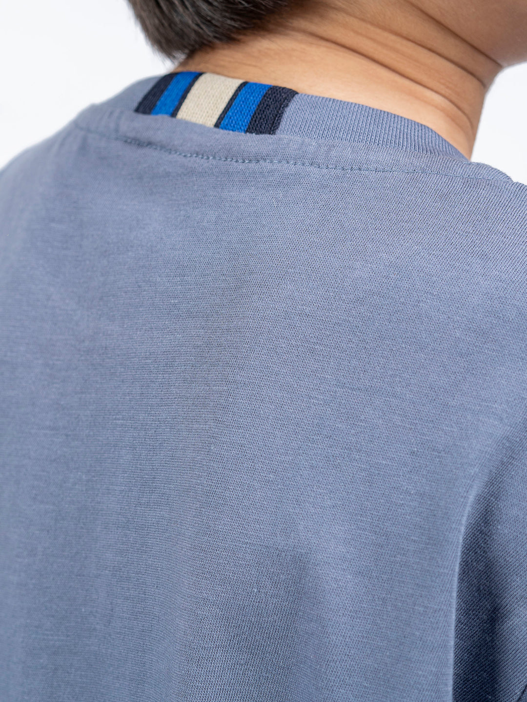 Greyish Blue 100% Cotton Casual Tee With Detailing