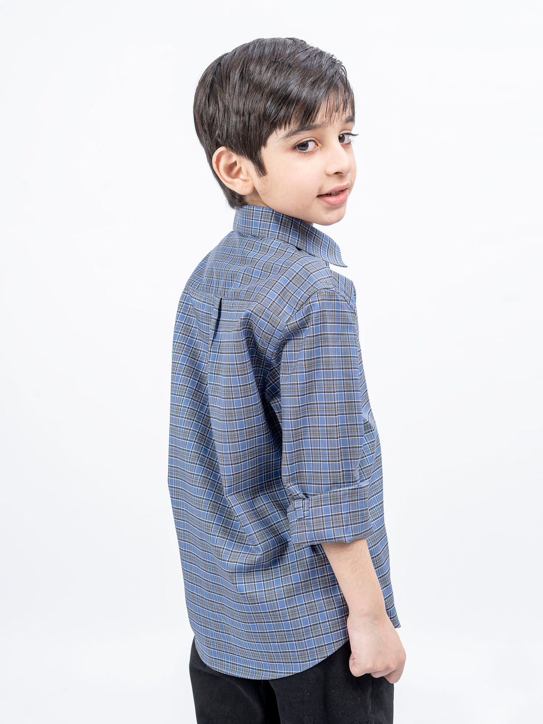 Greyish Blue Tartain Plaid Checkered Shirt