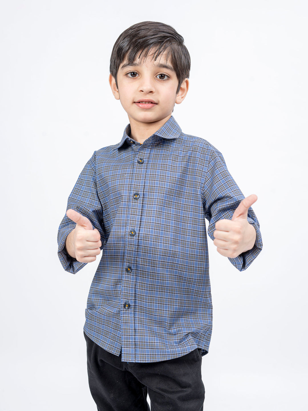 Greyish Blue Tartain Plaid Checkered Shirt