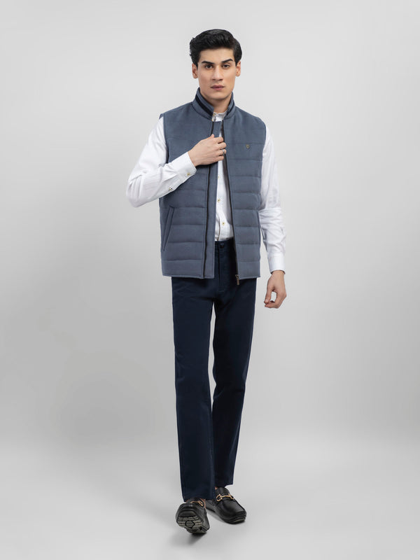 Greyish Blue Wool Blended Sleeveless Quilted Jacket Brumano Pakistan