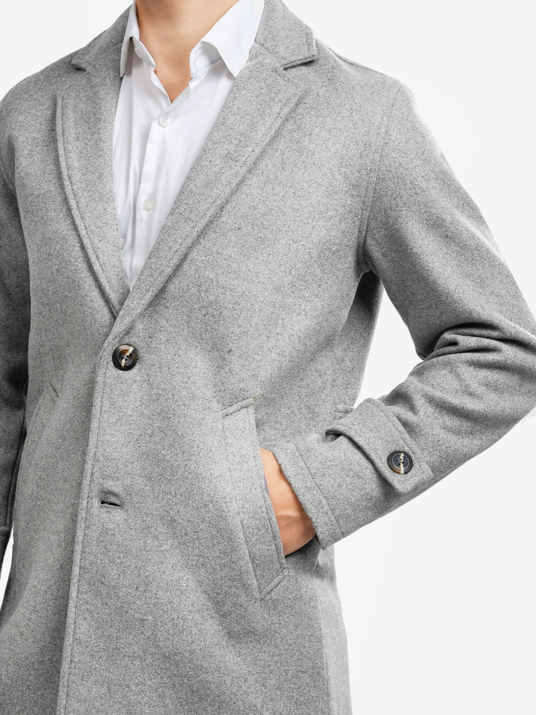 Close up of grey wool fabric texture and buttons