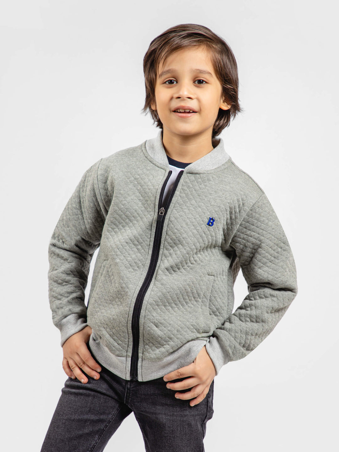 Heather grey casual quilted baseball jacket   unisex brumanmo pakistan