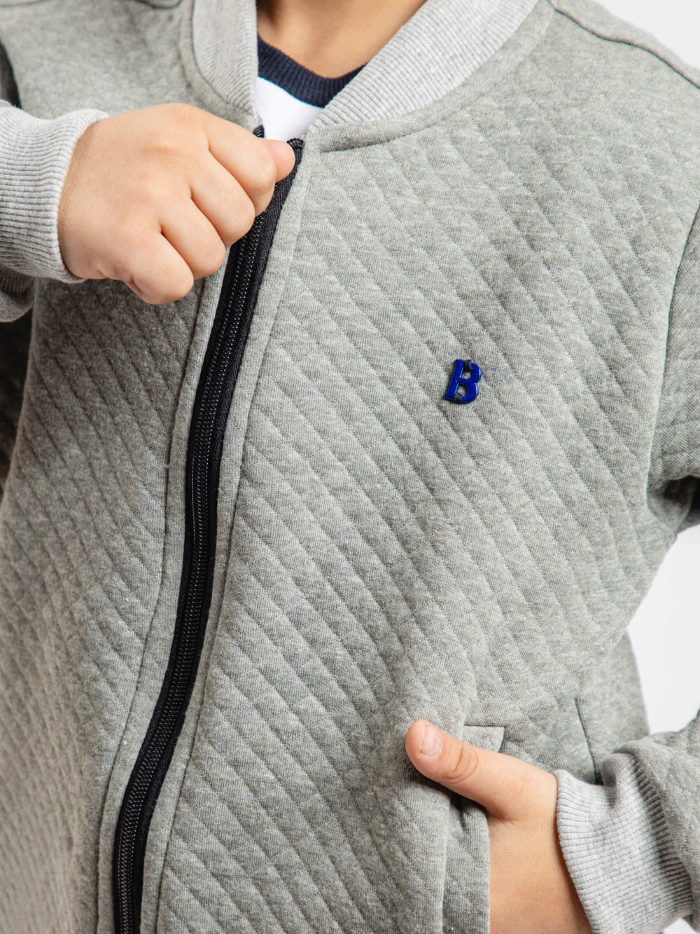 Heather grey casual quilted baseball jacket   unisex brumanmo pakistan