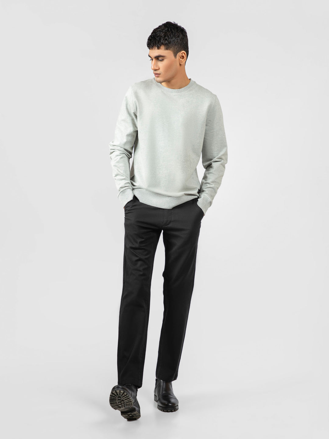 Heather Grey Long Sleeve Crewneck Sweatshirt Brumano Pakistan