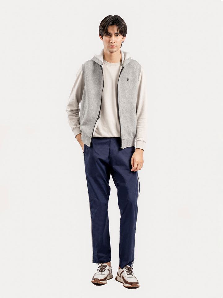 Heather Grey Sleeveless Zipper Jacket With Hoodie