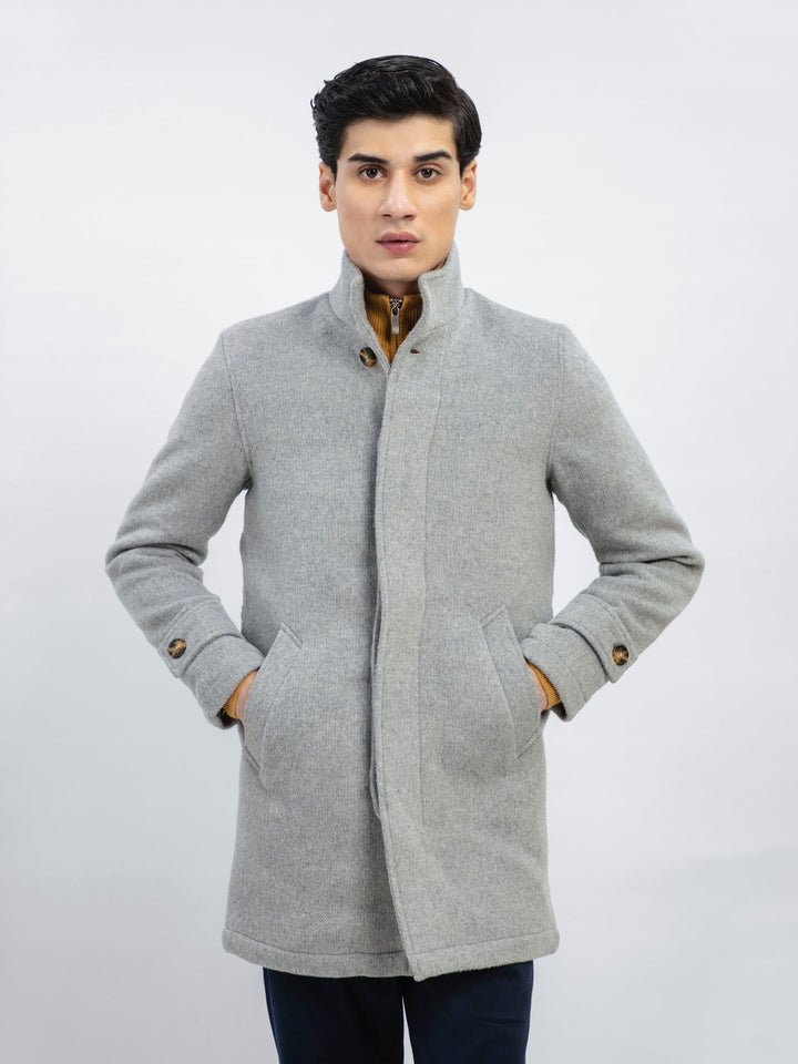 Heather Grey Wool Blended Long Coat - Limited Edition Brumano Pakistan