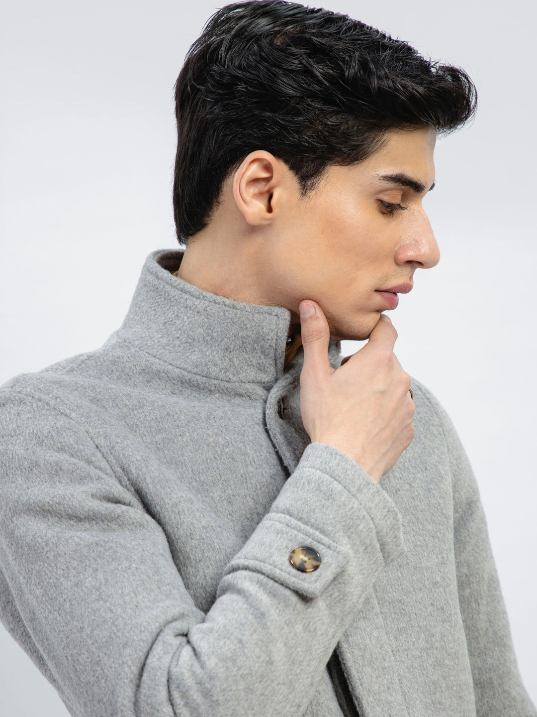 Heather Grey Wool Blended Long Coat - Limited Edition Brumano Pakistan