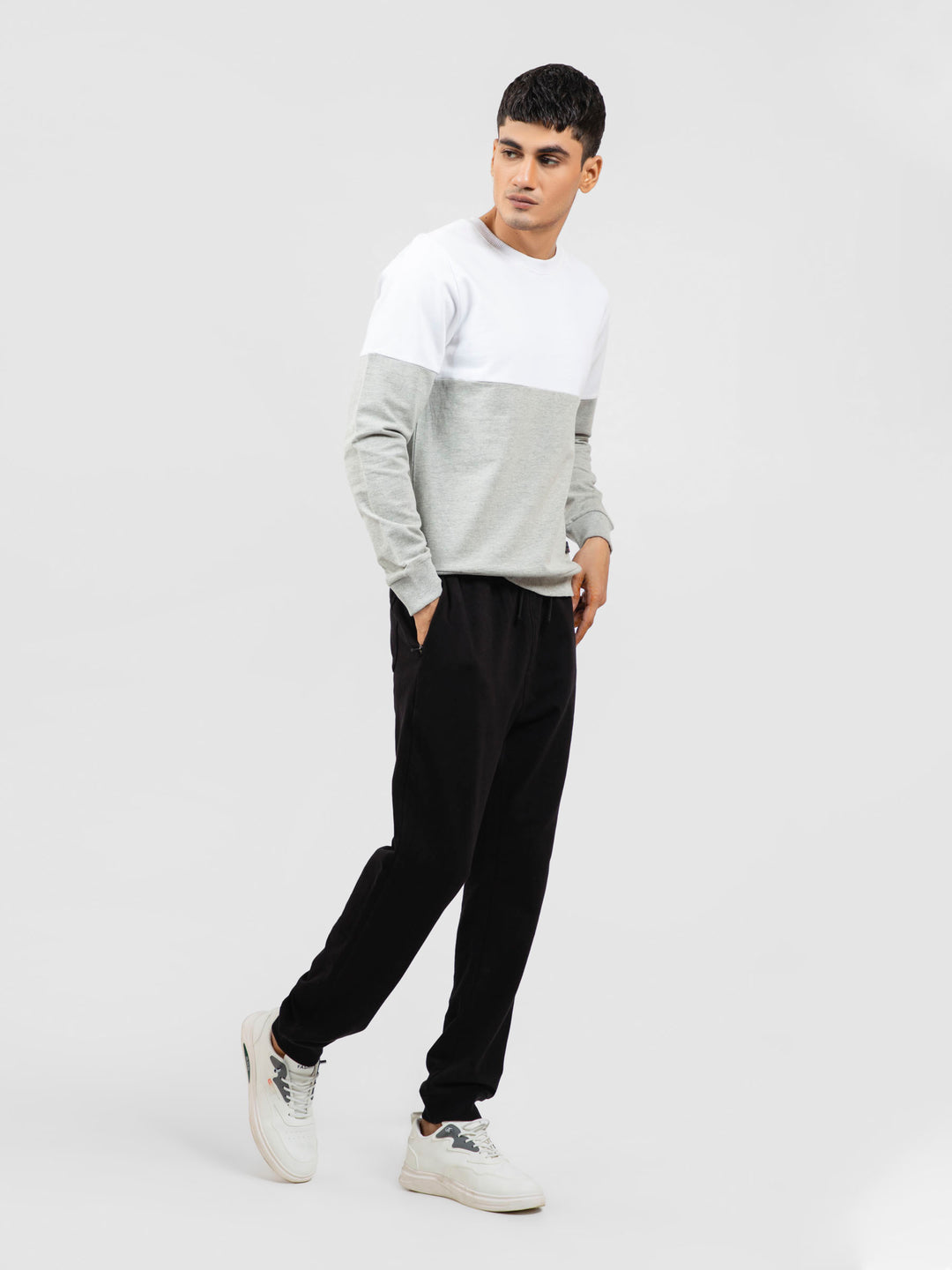 Heather Grey & White Crewneck Sweatshirt Brumano Pakistan