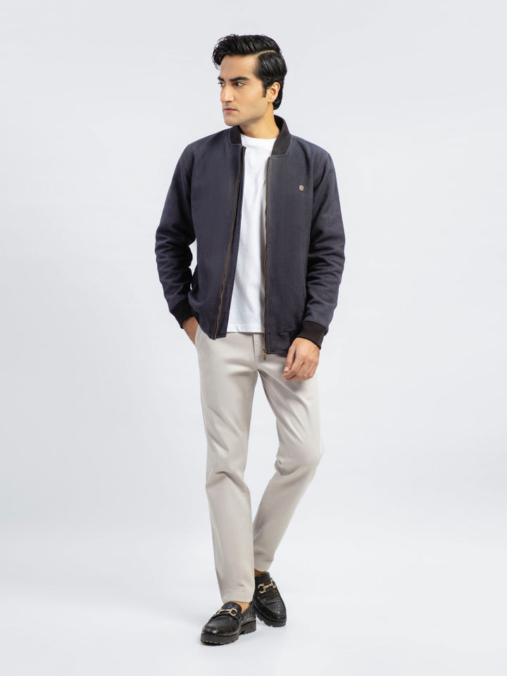 Indigo Blue Herringbone Structured Bomber Jacket Brumano Pakistan