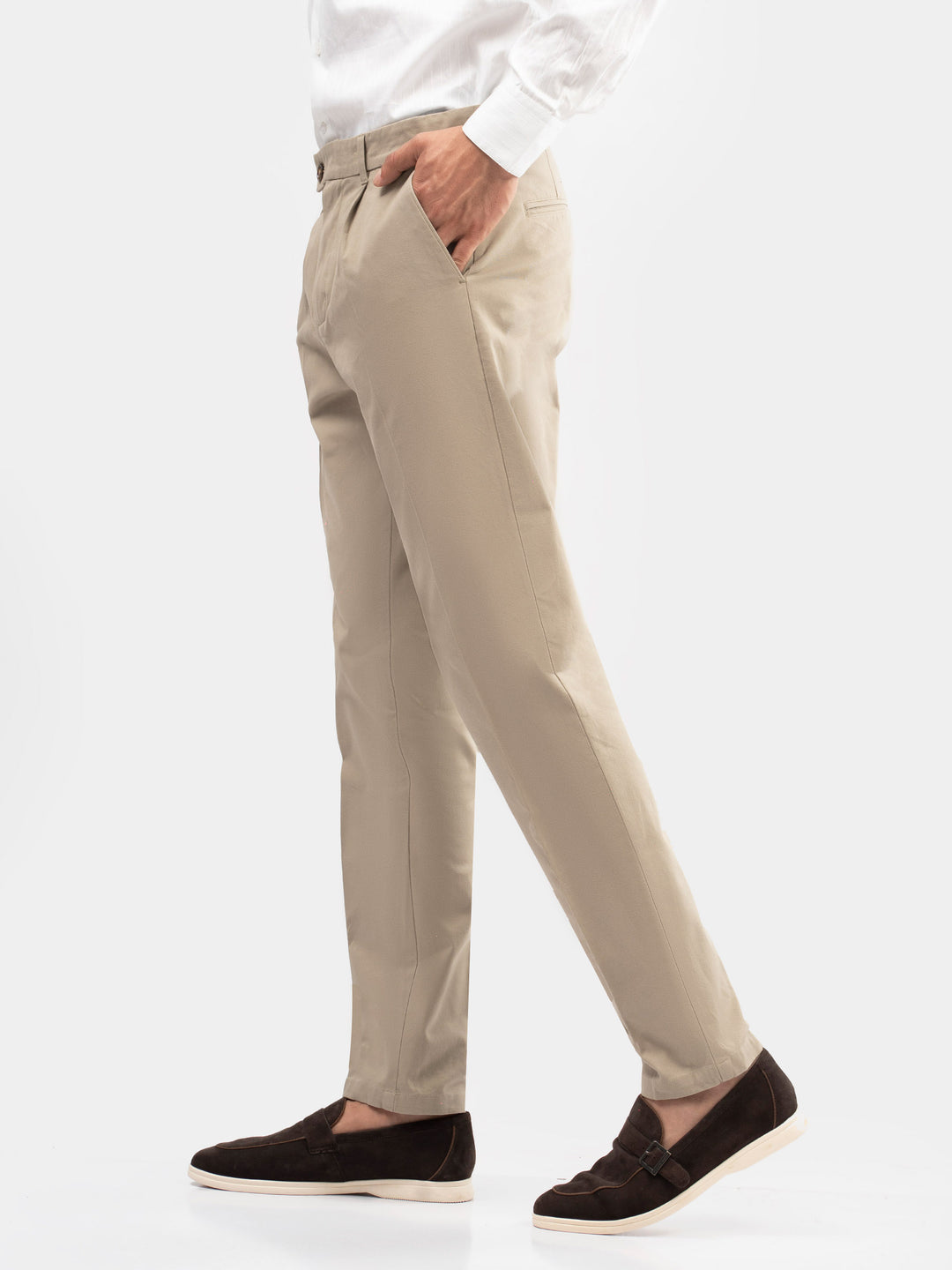 Cotton lycra blend fabric texture on men's khaki pants