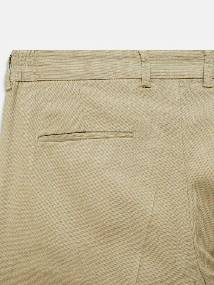 Khaki Linen Comfort Waist Chinos With Pleats