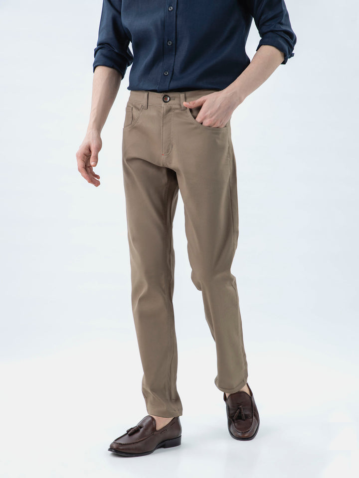 Khaki Dobby Structured Five Pocket Trouser Brumano Pakistan