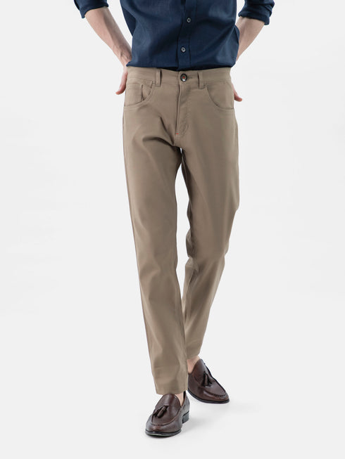 Khaki Dobby Structured Five Pocket Trouser Brumano Pakistan