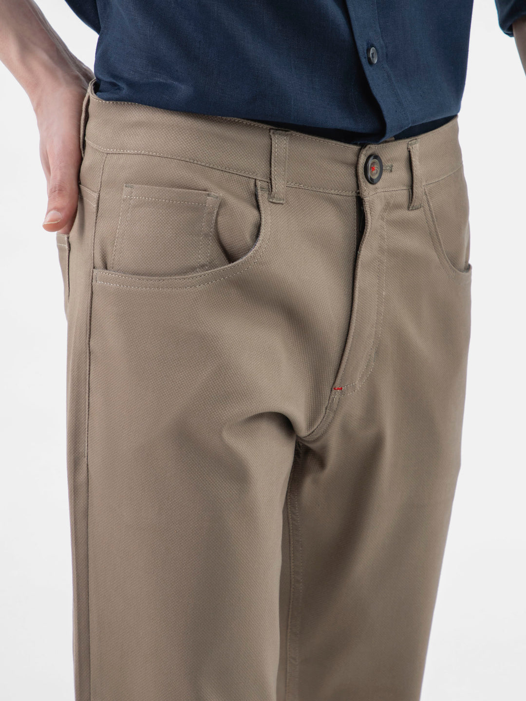 Khaki Dobby Structured Five Pocket Trouser Brumano Pakistan