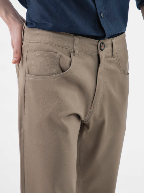 Khaki Dobby Structured Five Pocket Trouser Brumano Pakistan