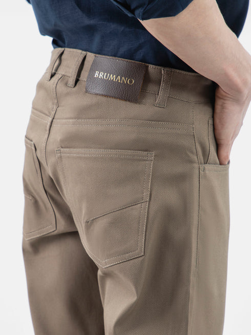 Khaki Dobby Structured Five Pocket Trouser Brumano Pakistan