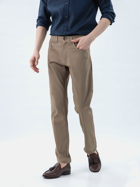 Khaki Dobby Structured Five Pocket Trouser Brumano Pakistan