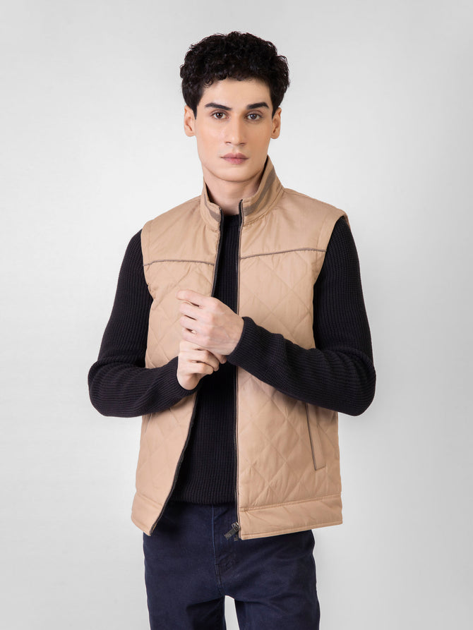 Khaki Quilted Sleeveless Jacket