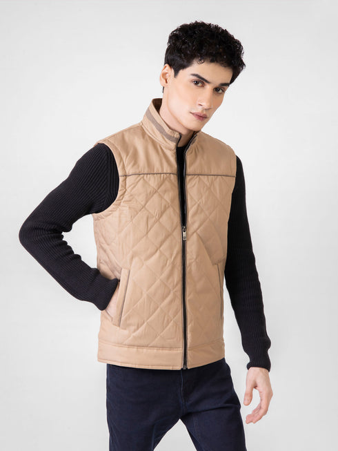 Khaki Quilted Sleeveless Jacket