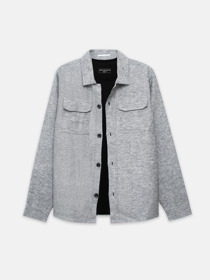 Men's light grey structured over-shirt front view