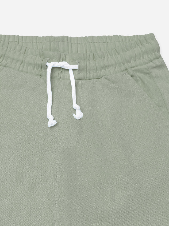 Light Olive Green Linen Casual Shorts - Junior