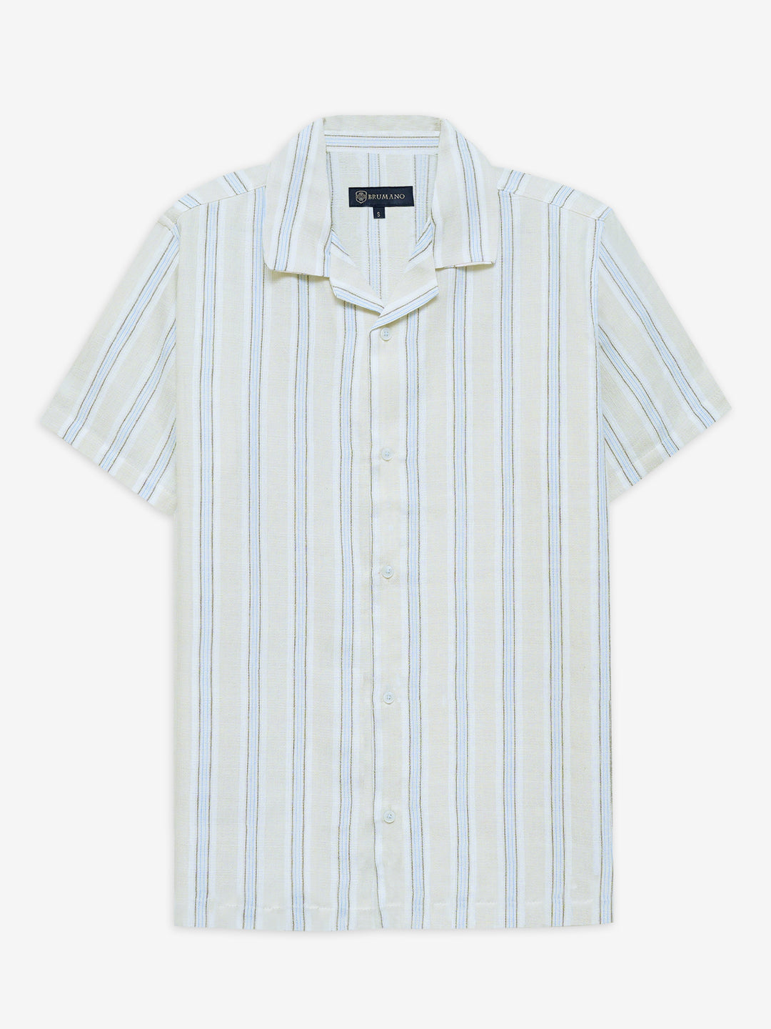 Light Beige Striped Structured Cuban Collar Shirt