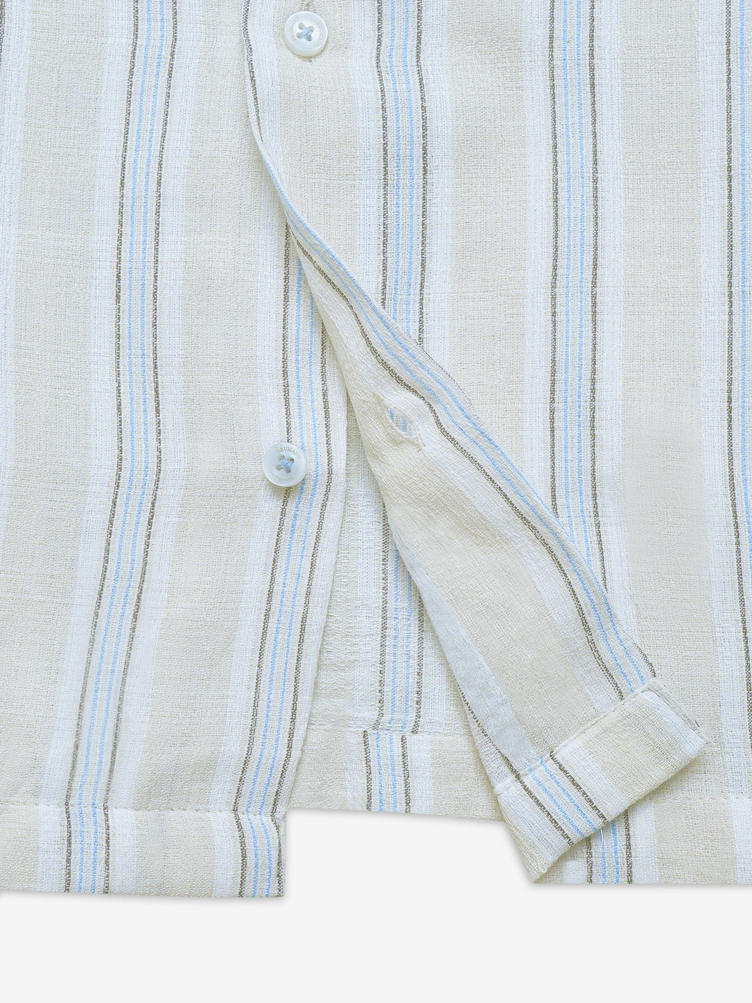 Light Beige Striped Structured Cuban Collar Shirt
