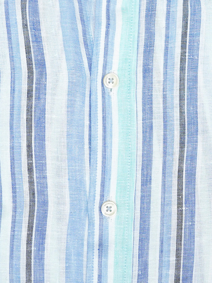Light Blue 100% Linen Striped Button Down Shirt Brumano Pakistan