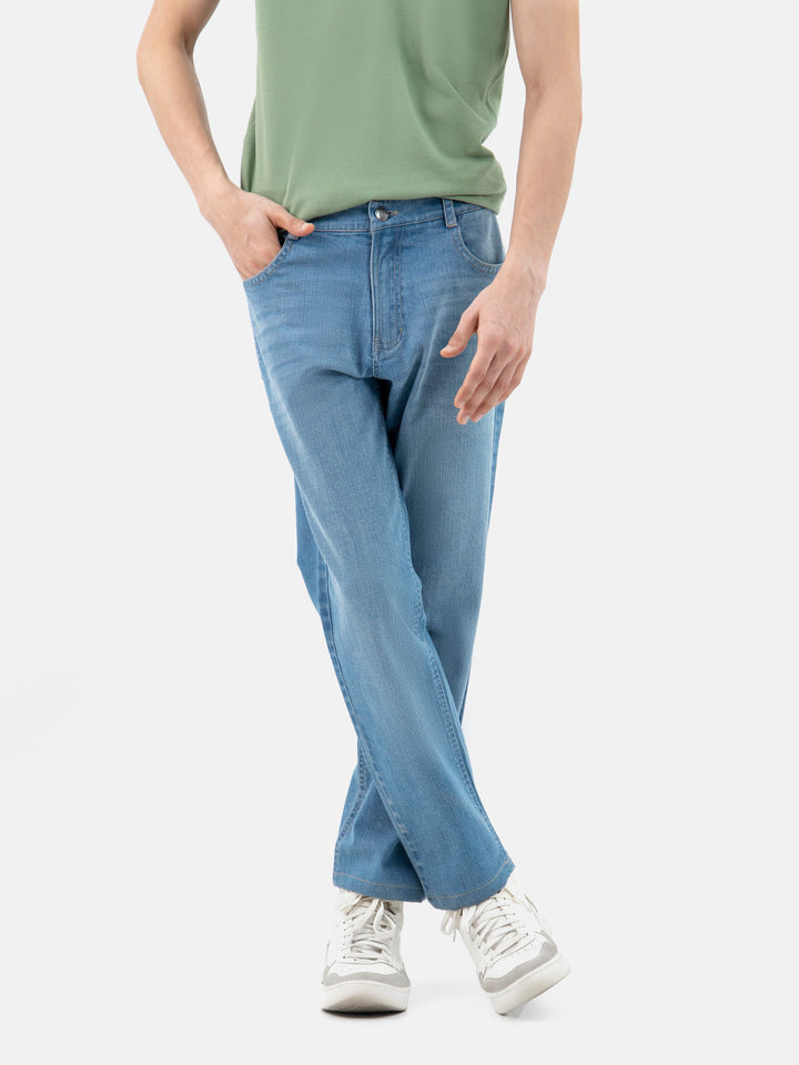 Light Blue Casual Fit Jeans with Beige Detailing Brumano Pakistan