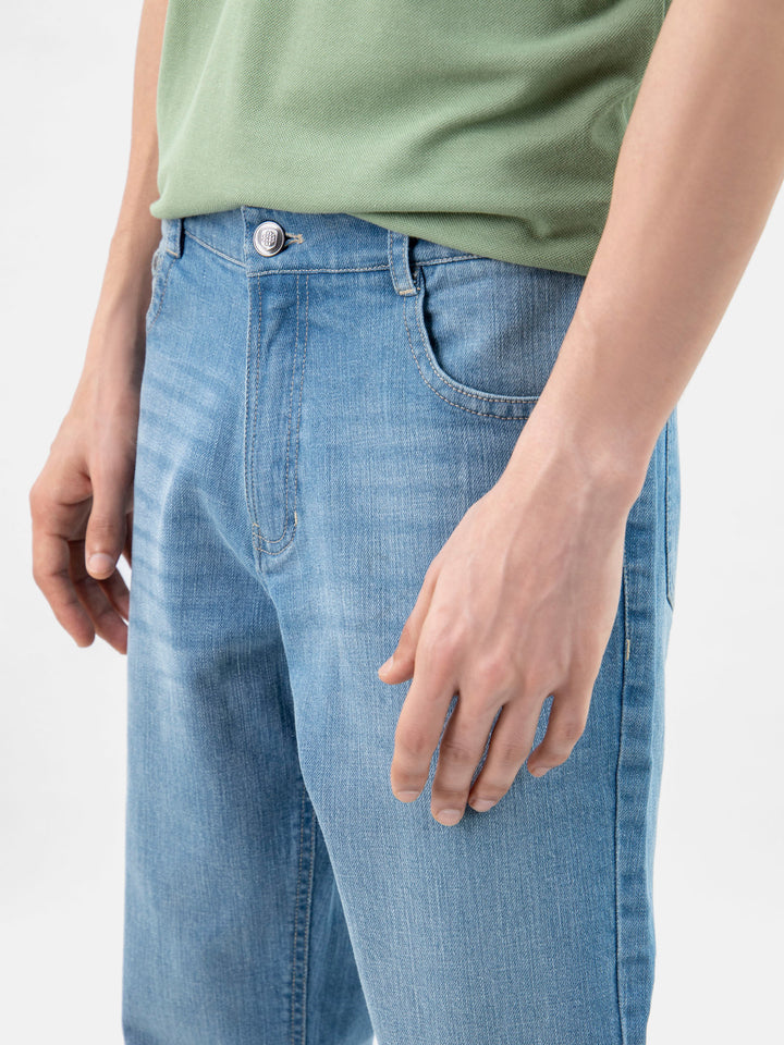 Light Blue Casual Fit Jeans with Beige Detailing Brumano Pakistan