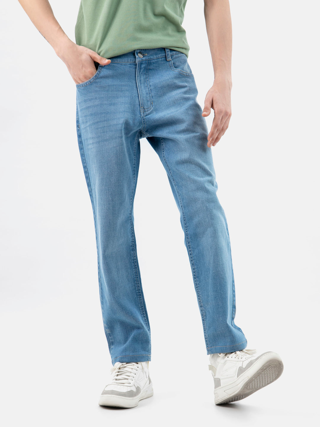 Light Blue Casual Fit Jeans with Beige Detailing Brumano Pakistan