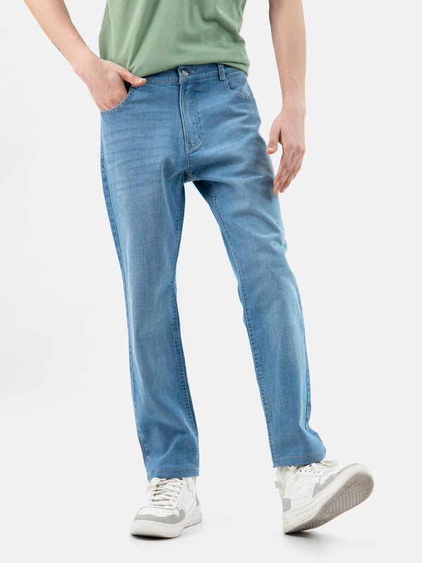 Light Blue Casual Fit Jeans with Beige Detailing Brumano Pakistan