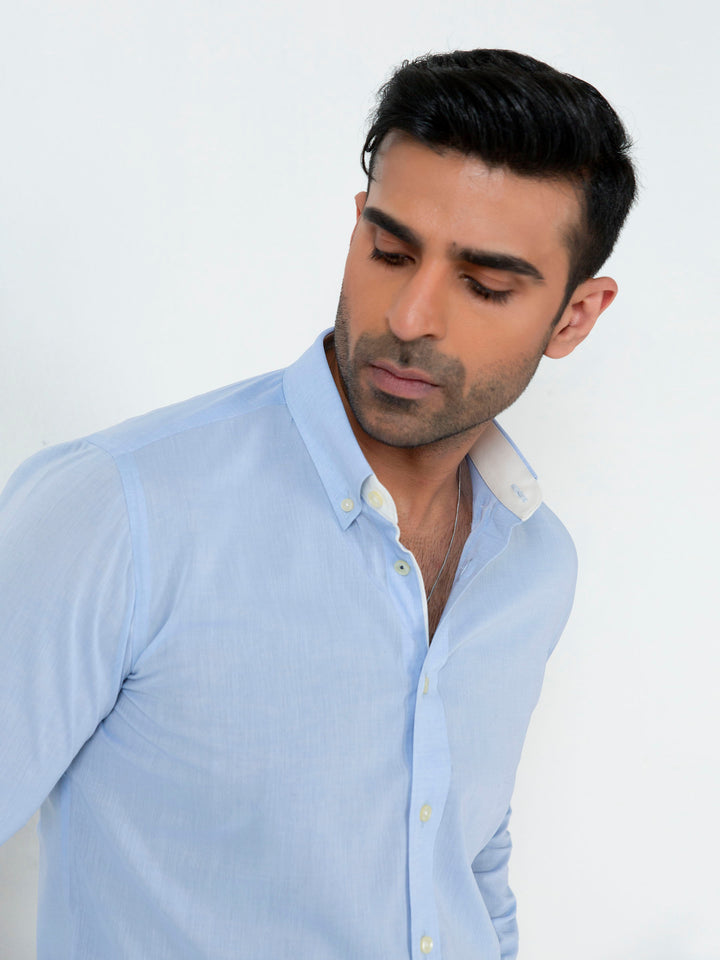Light Blue Formal Button Down Shirt With Collar Detailing