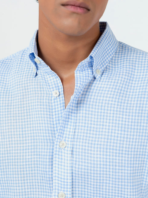 Light Blue Gingham CottonLinen Shirt Brumano Pakistan